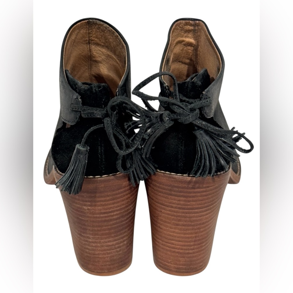 Sezane Madewell High Heel Tassel Black Leather Ankle Boots Sz. 8 1/2 - Picture 6 of 11